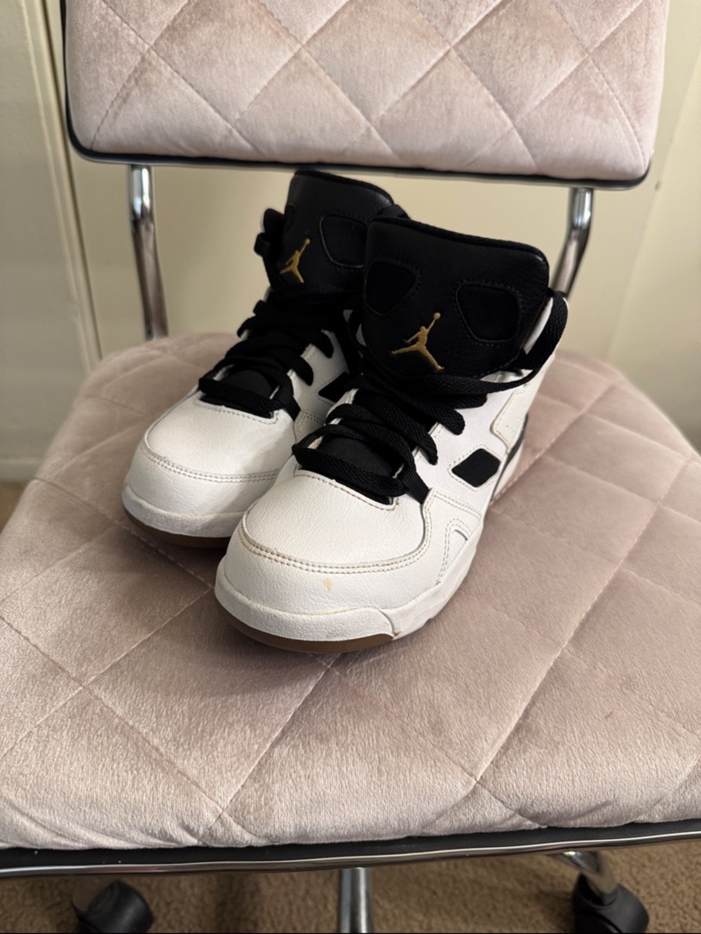 Nike Air Jordan Flight Club 91 Kids High-Top Sneakers - White, Black & Gold